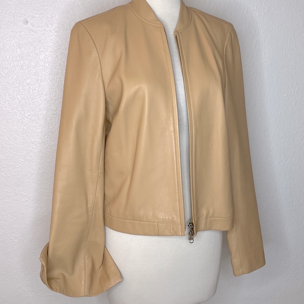 Leather Motorcycle Jacket -cream color - small/medium